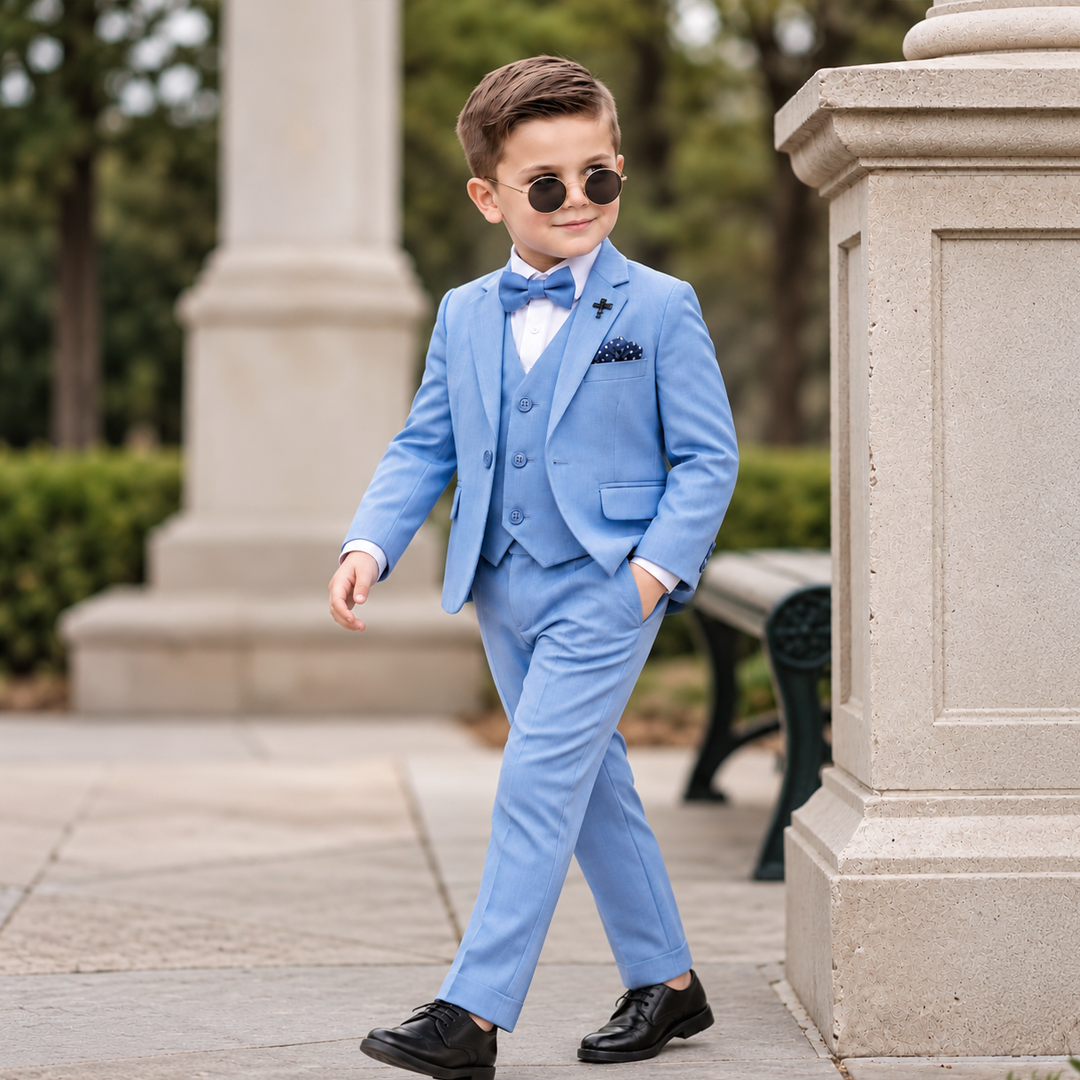 Baby Boy 4 Piece Light Blue Coat Formal Suit