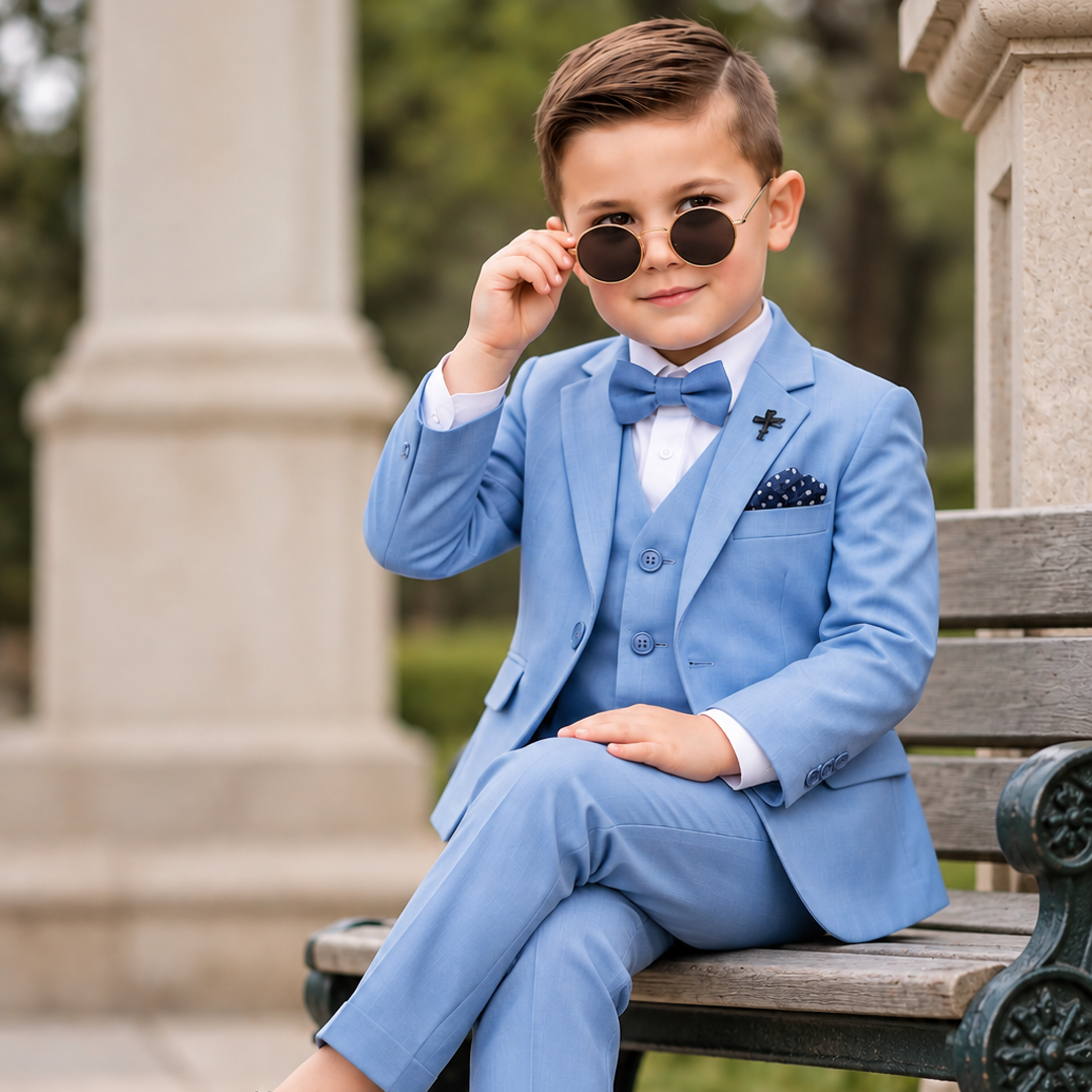Baby Boy 4 Piece Light Blue Coat Formal Suit