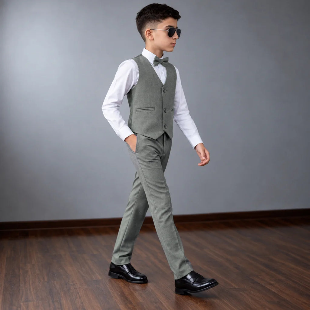 Baby Boy classic grey lining Self formal waistcoat and trouser set