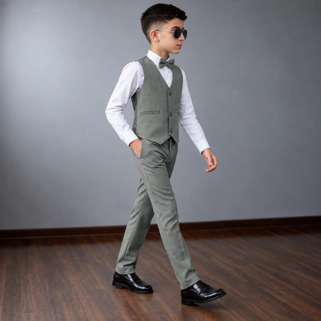 Baby Boy classic grey lining Self formal waistcoat and trouser set