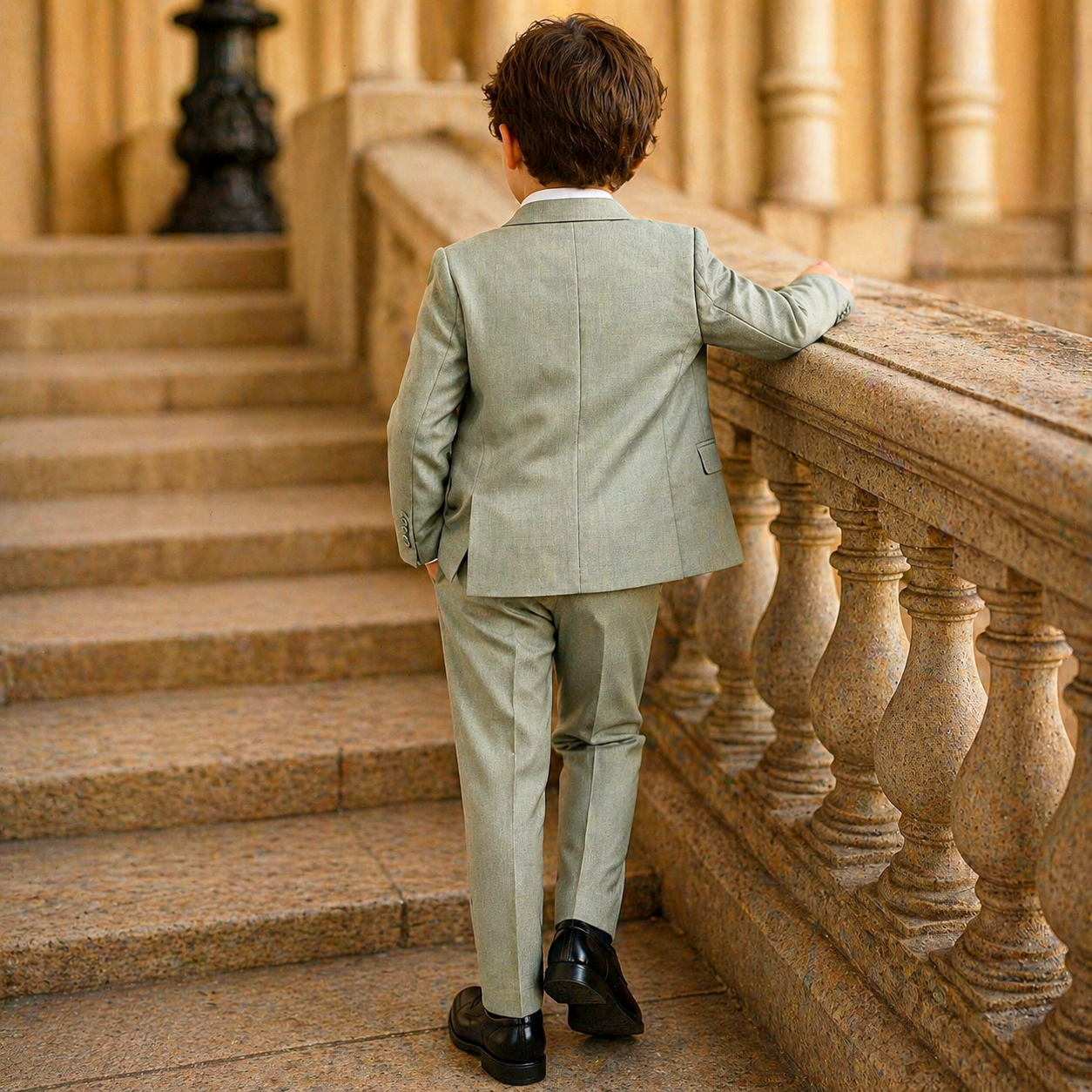 Baby Boy 4 Piece Coat Formal Suit Light Green Self