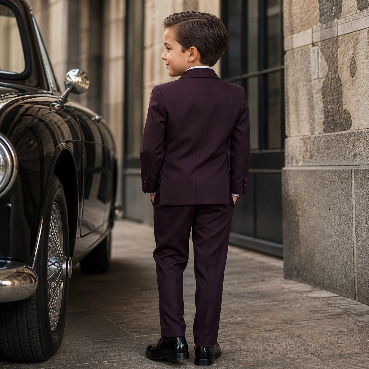 Baby Boy 4 Piece Coat Formal Suit Maroon Self