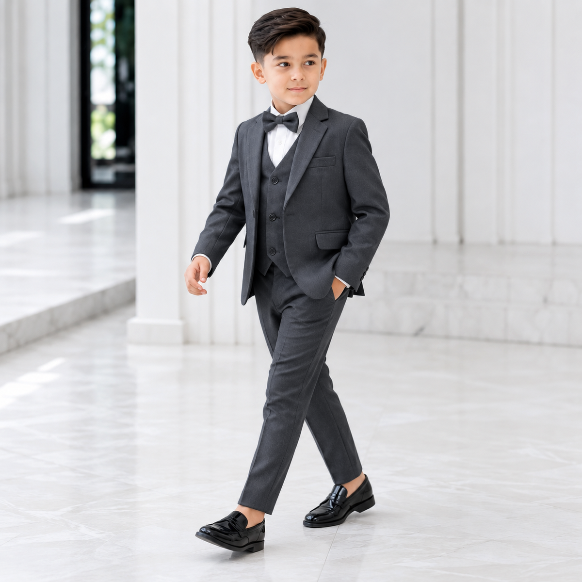 Baby Boy 4 Piece Plain Charcoal Grey Formal Suit
