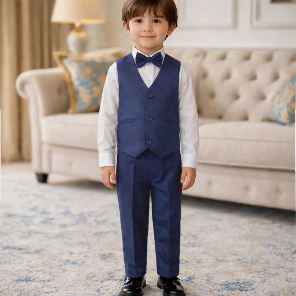 Baby Boy Dark Blue Self Waistcoat Formal Set