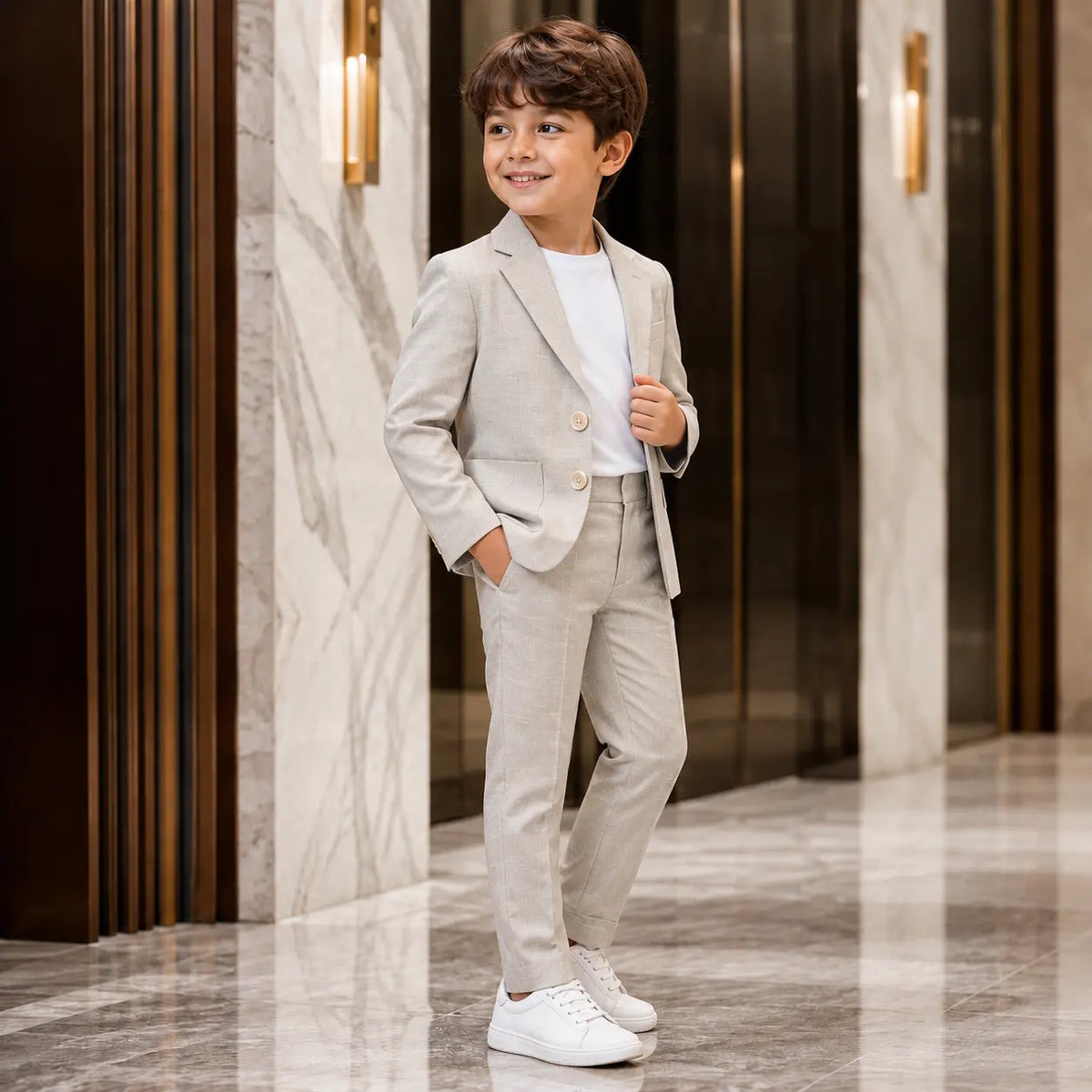 Skin Baby Boy 3 Piece Cotton Linen Formal Suit with White T-shirt