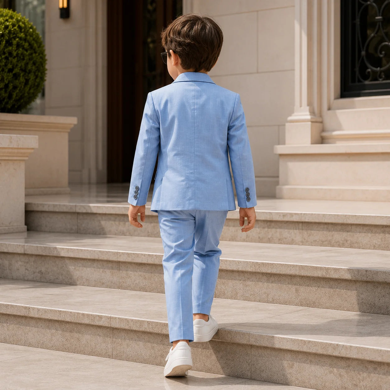 Baby Boy 3 Piece Coat Formal Blue Cotton Linen Suit