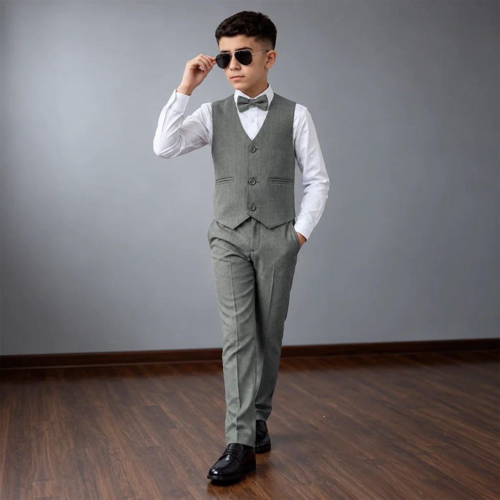 Baby Boy classic grey lining Self formal waistcoat and trouser set