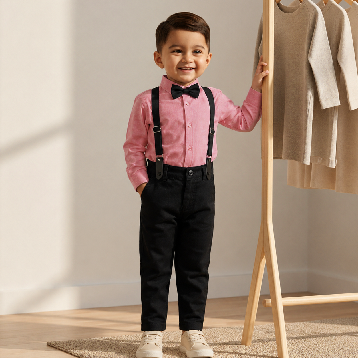 Baby Boy Tea Pink Shirt / Black pant Formal Gallis suit