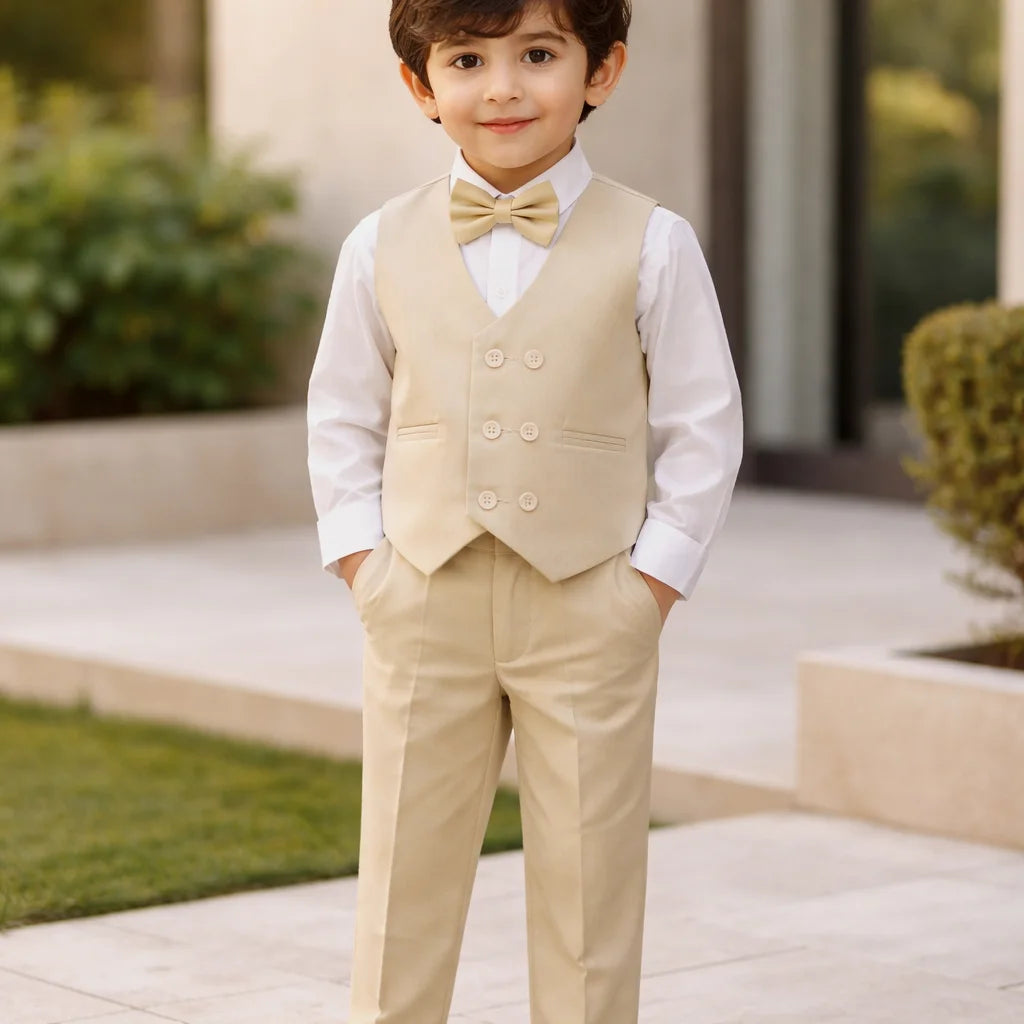 Baby Boy Light Fawn Six Button Waistcoat Formal Set