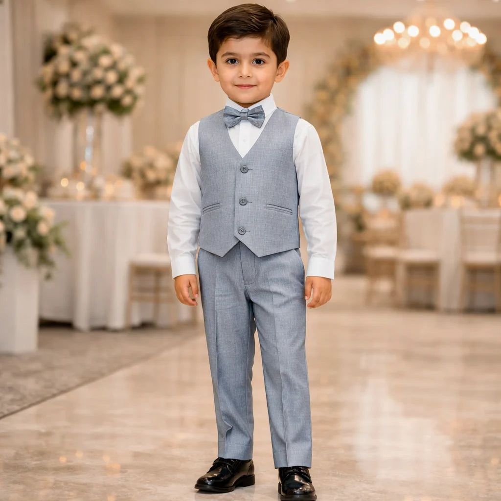 Baby Boy Light Self Waistcoat Formal Set