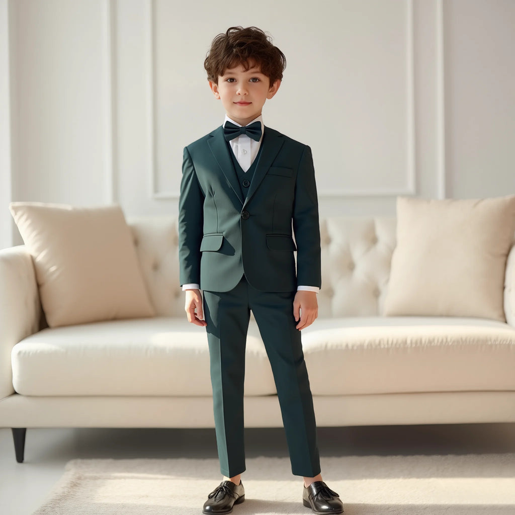 Baby Boy 4 Piece Plain Dark Green Formal Suit