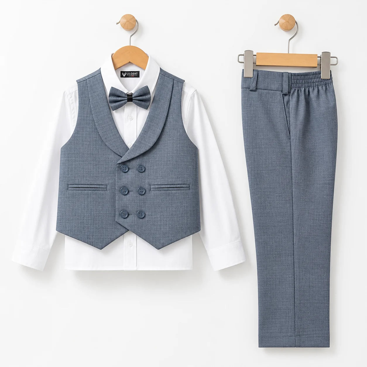 Baby Boy Light Grey Self Six button Waistcoat Formal Set