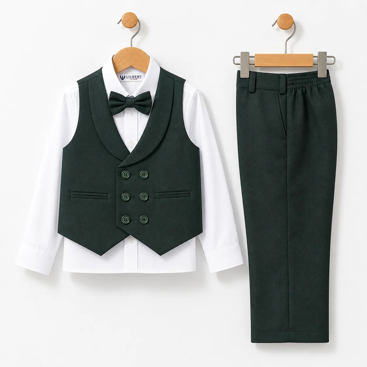 Baby Boy Bottle Green Six Button Waistcoat Formal Set