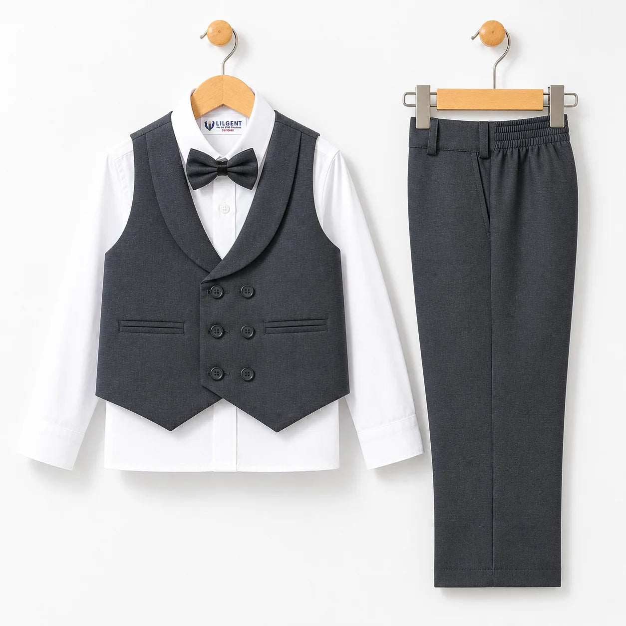 Baby Boy Medium Grey Self Six Button Waistcoat Formal Set