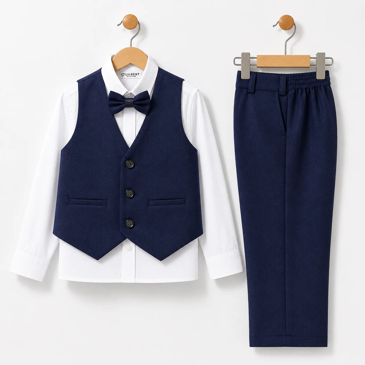 Baby Boy Dark Blue Self Waistcoat Formal Set