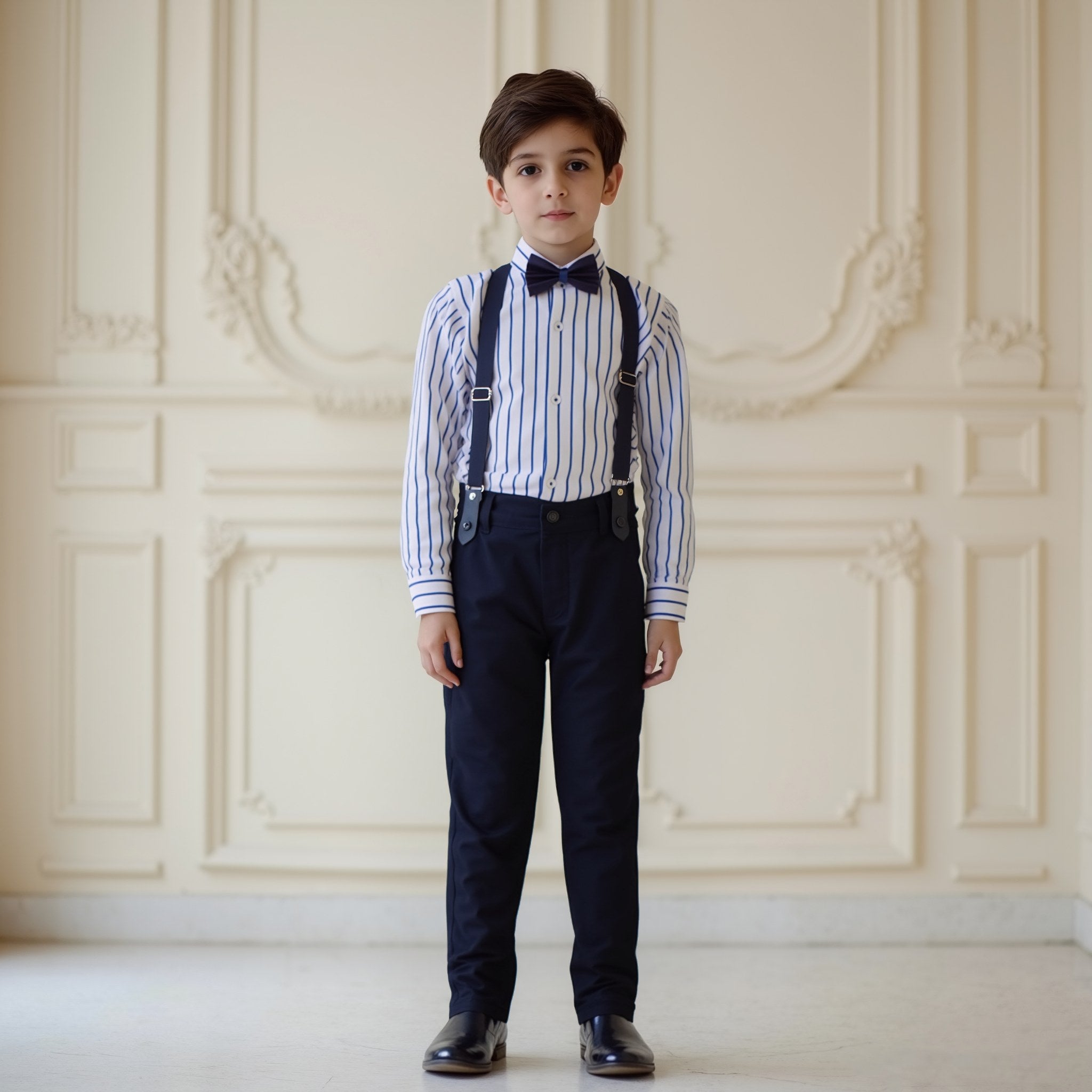 Baby Boy 4 Piece Set White / Blue Stripes Formal Set