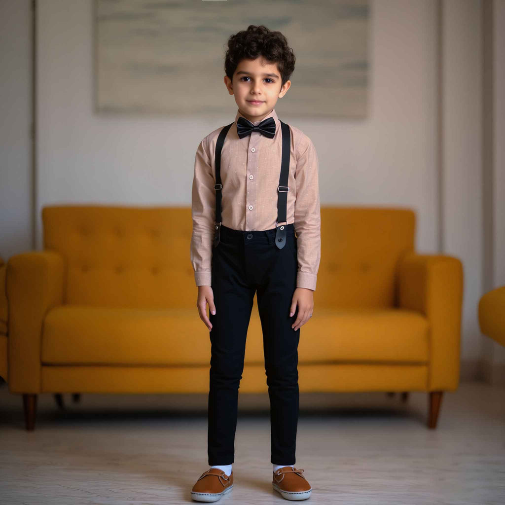 Baby Boy Pink Print Black pant Formal Gallis suit