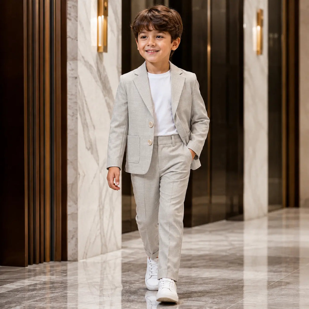Skin Baby Boy 3 Piece Cotton Linen Formal Suit with White T-shirt