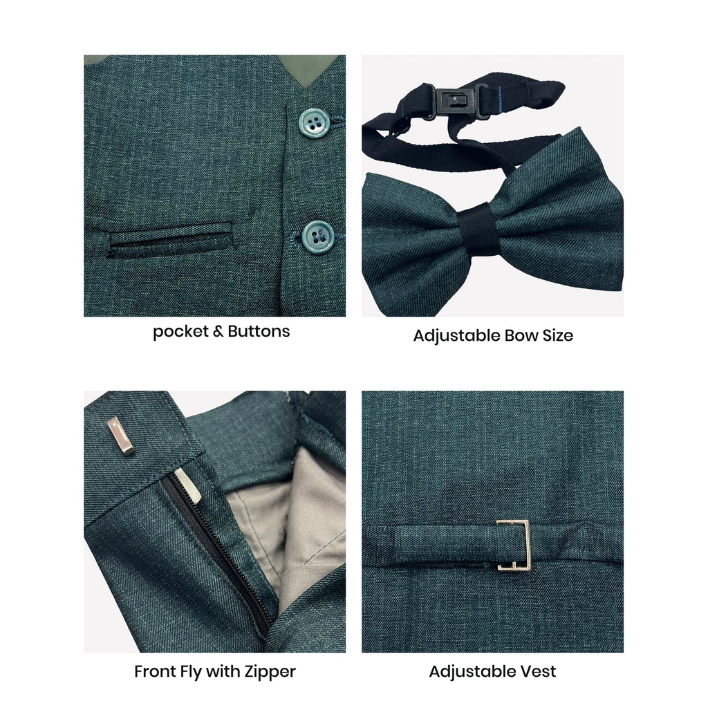 Baby Boy Dark Green Self Waistcoat Formal Set