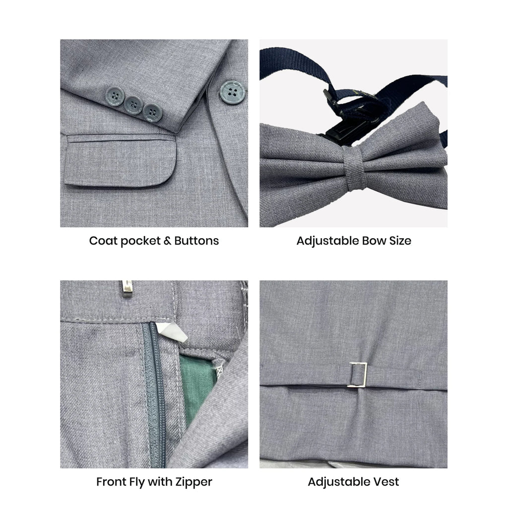 Baby Boy 4 Piece Coat Formal Suit Grey Self