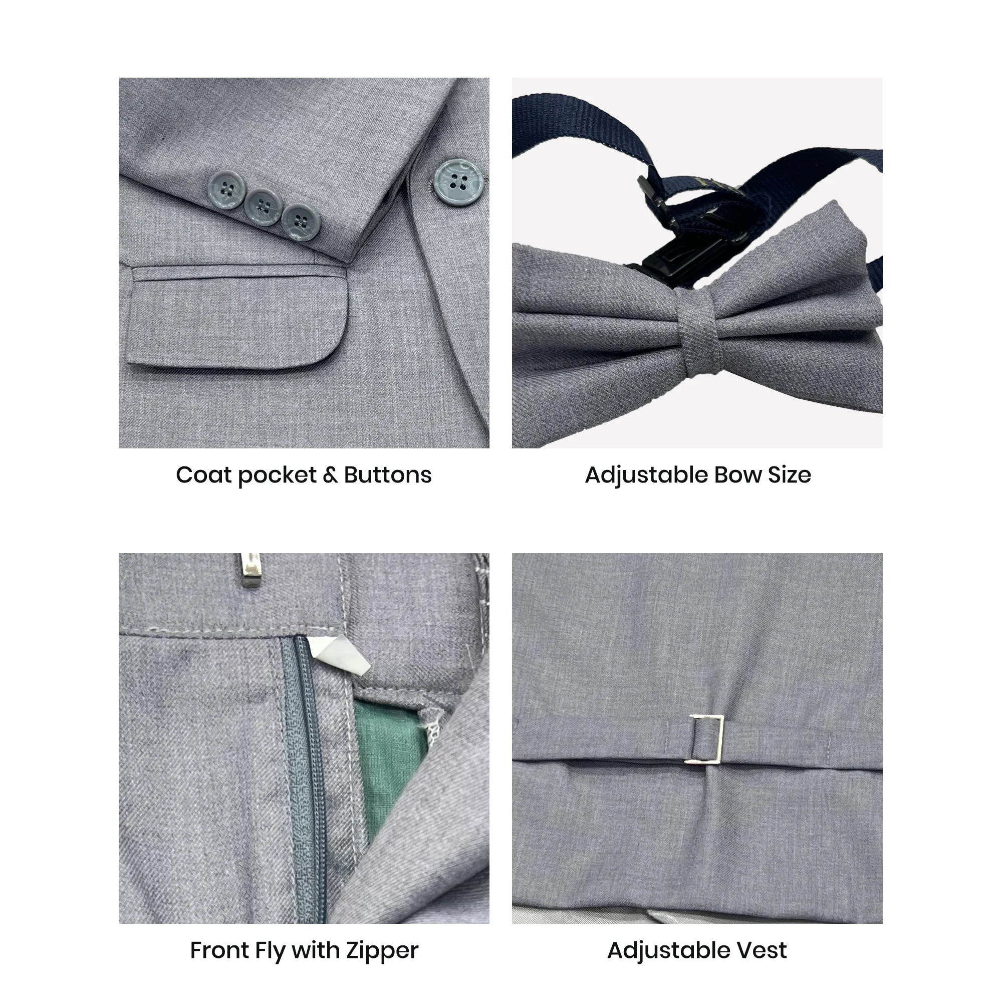 Baby Boy 4 Piece Coat Formal Suit Grey Self