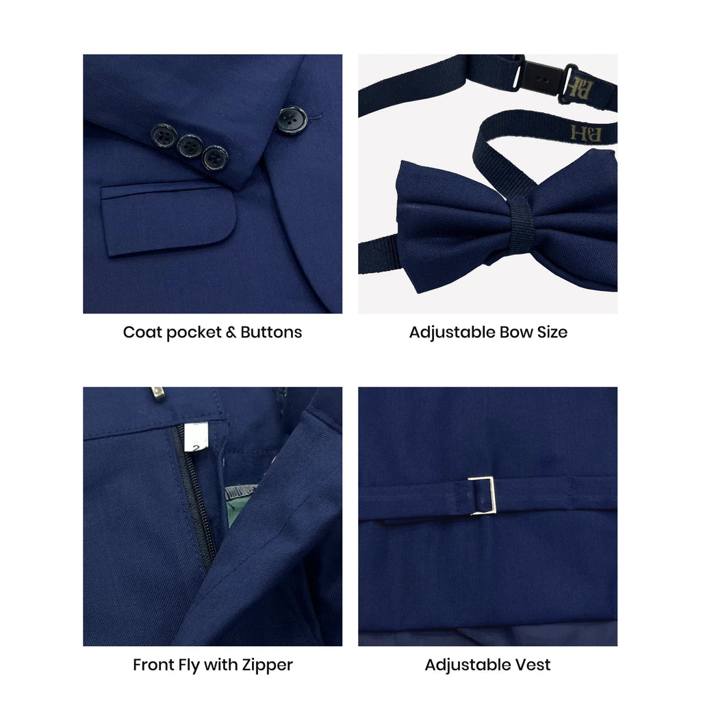 Baby Boy 4 Piece Coat Formal Suit Plain Royal Blue