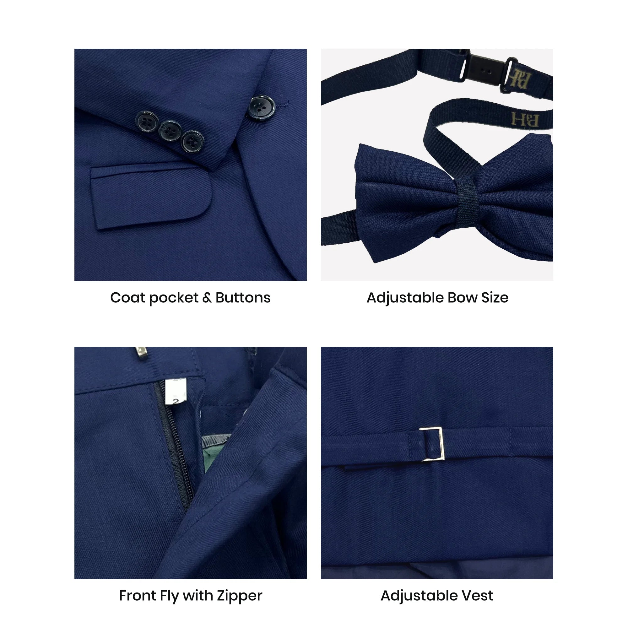 Baby Boy 4 Piece Coat Formal Suit Plain Royal Blue