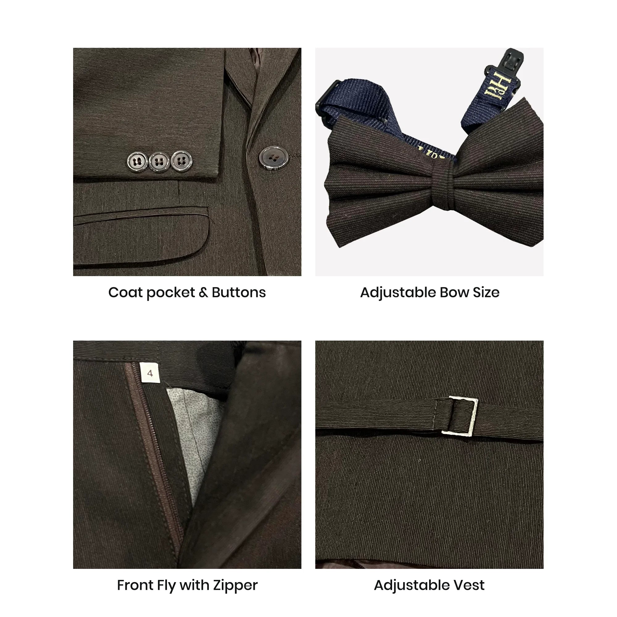 Baby Boy 4 Piece Coat Formal Suit Dark Brown Self