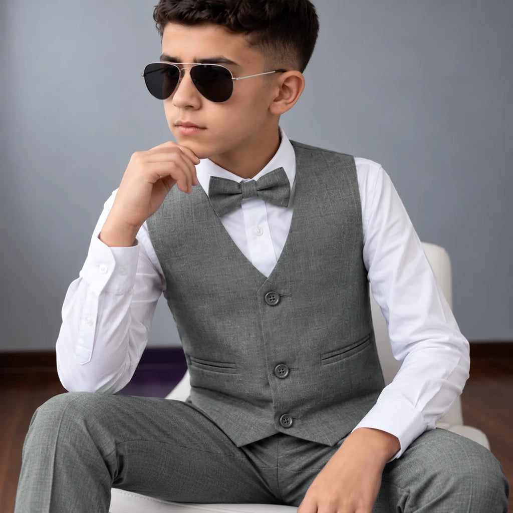 Baby Boy classic grey lining Self formal waistcoat and trouser set