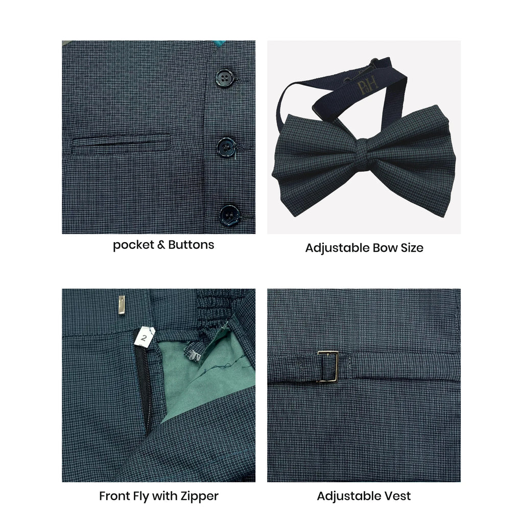 Baby Boy Blue / Green Micro Checked Waistcoat Formal Set