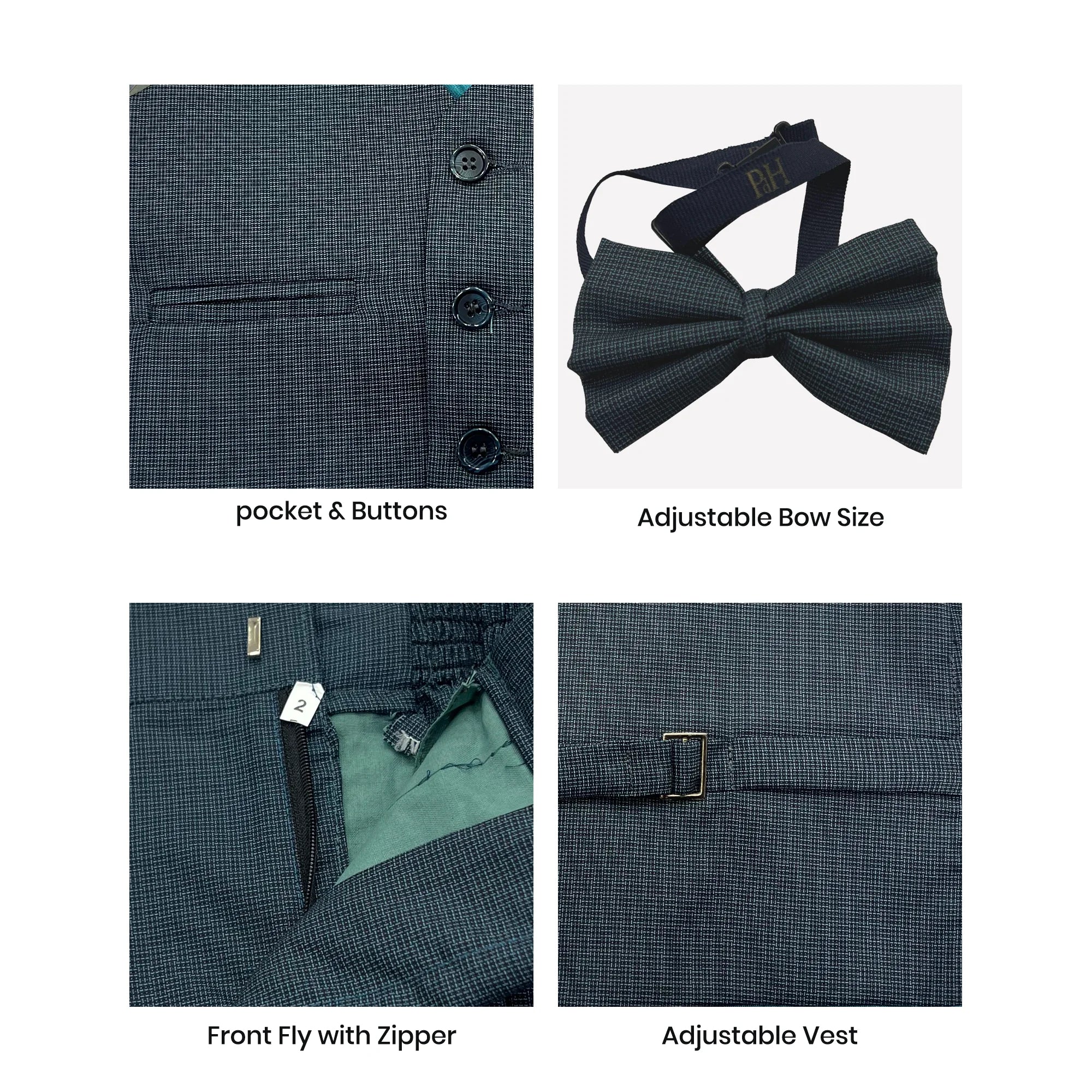 Baby Boy Blue / Green Micro Checked Waistcoat Formal Set