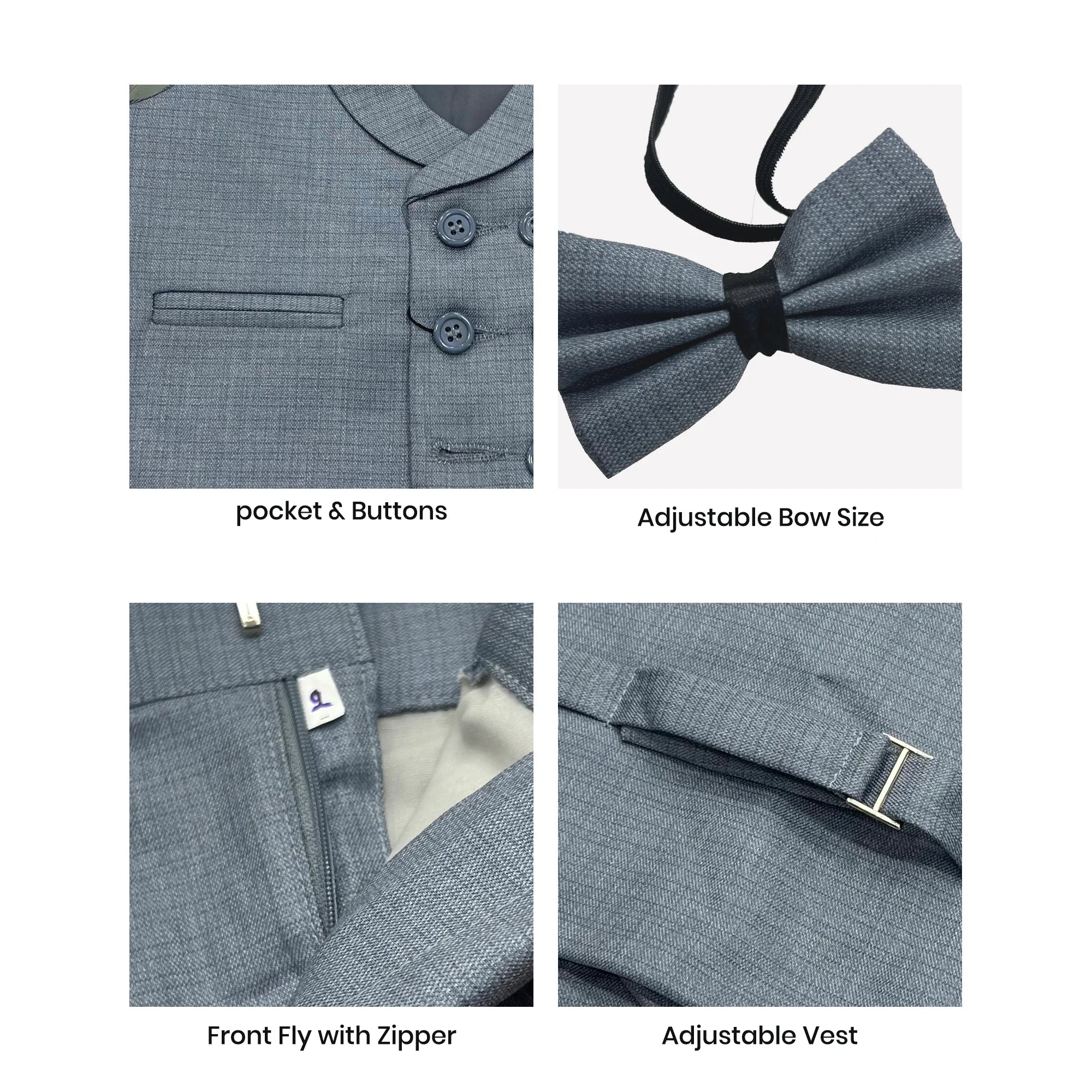 Baby Boy Light Grey Self Six button Waistcoat Formal Set