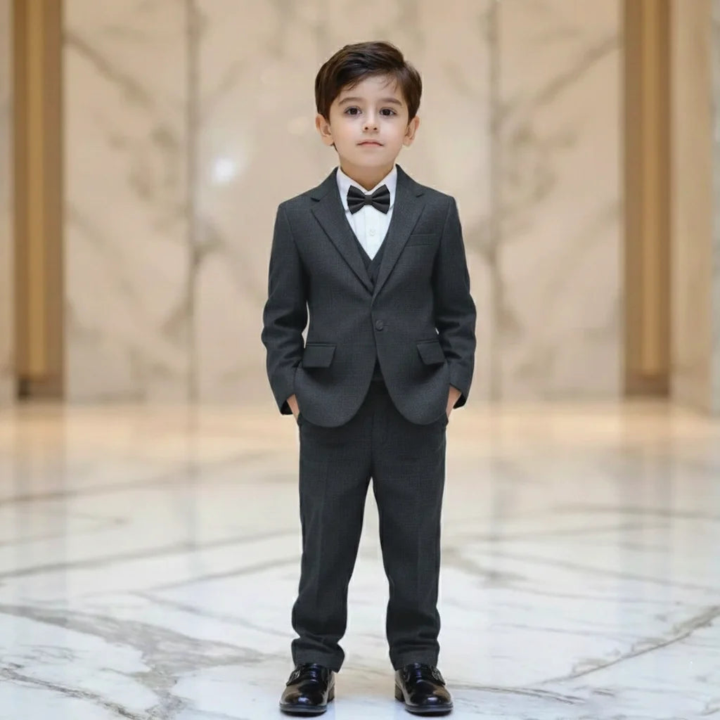 Baby Boy 4 Piece Plain Charcoal Grey Formal Suit
