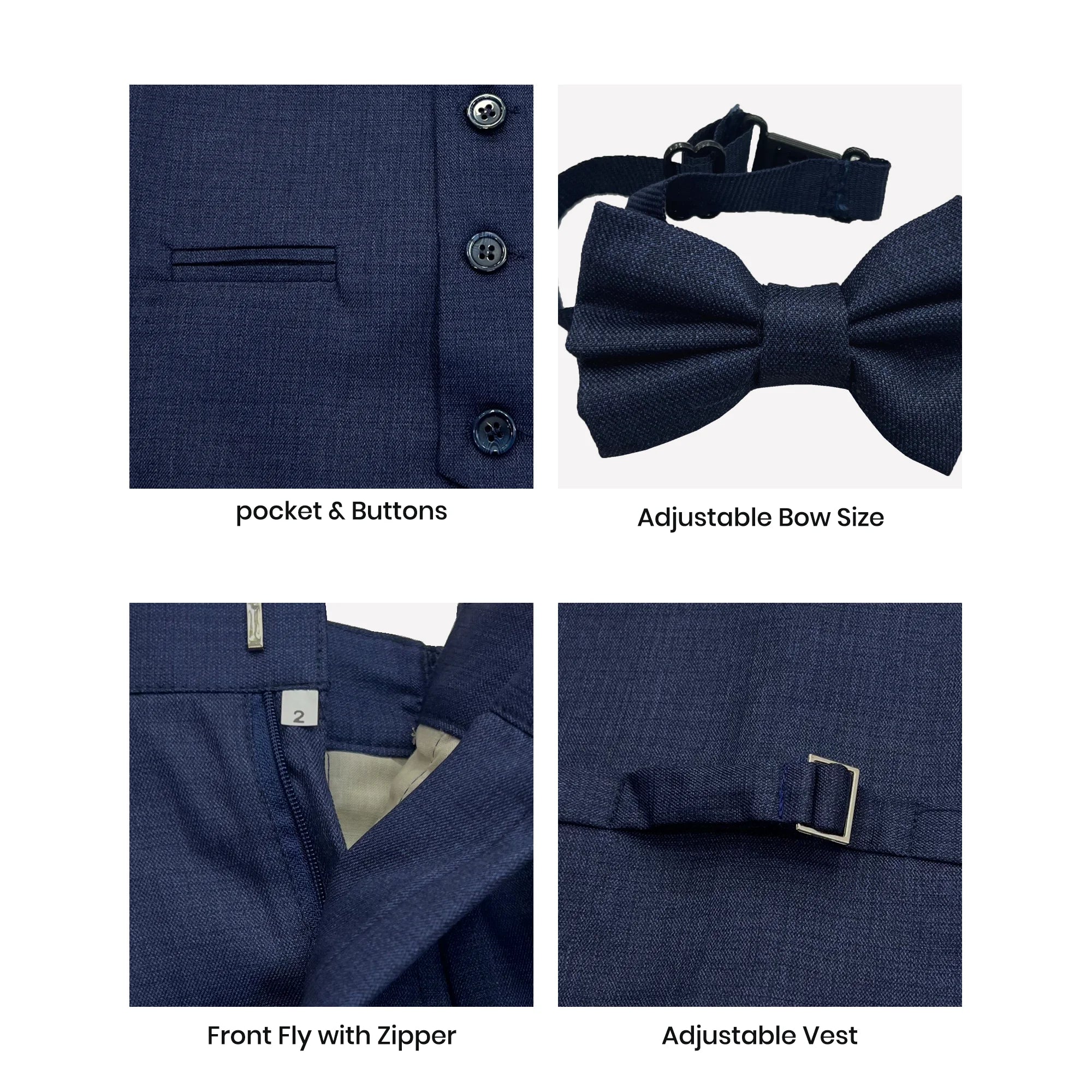 Baby Boy Dark Blue Self Waistcoat Formal Set