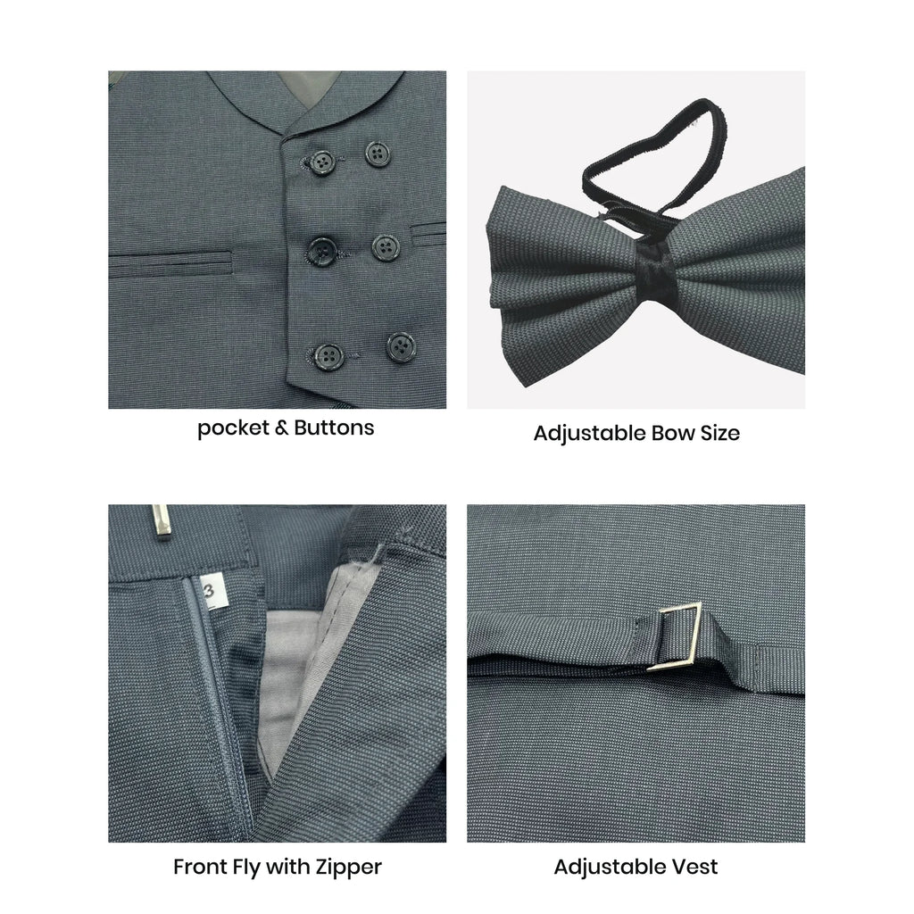 Baby Boy Medium Grey Self Six Button Waistcoat Formal Set