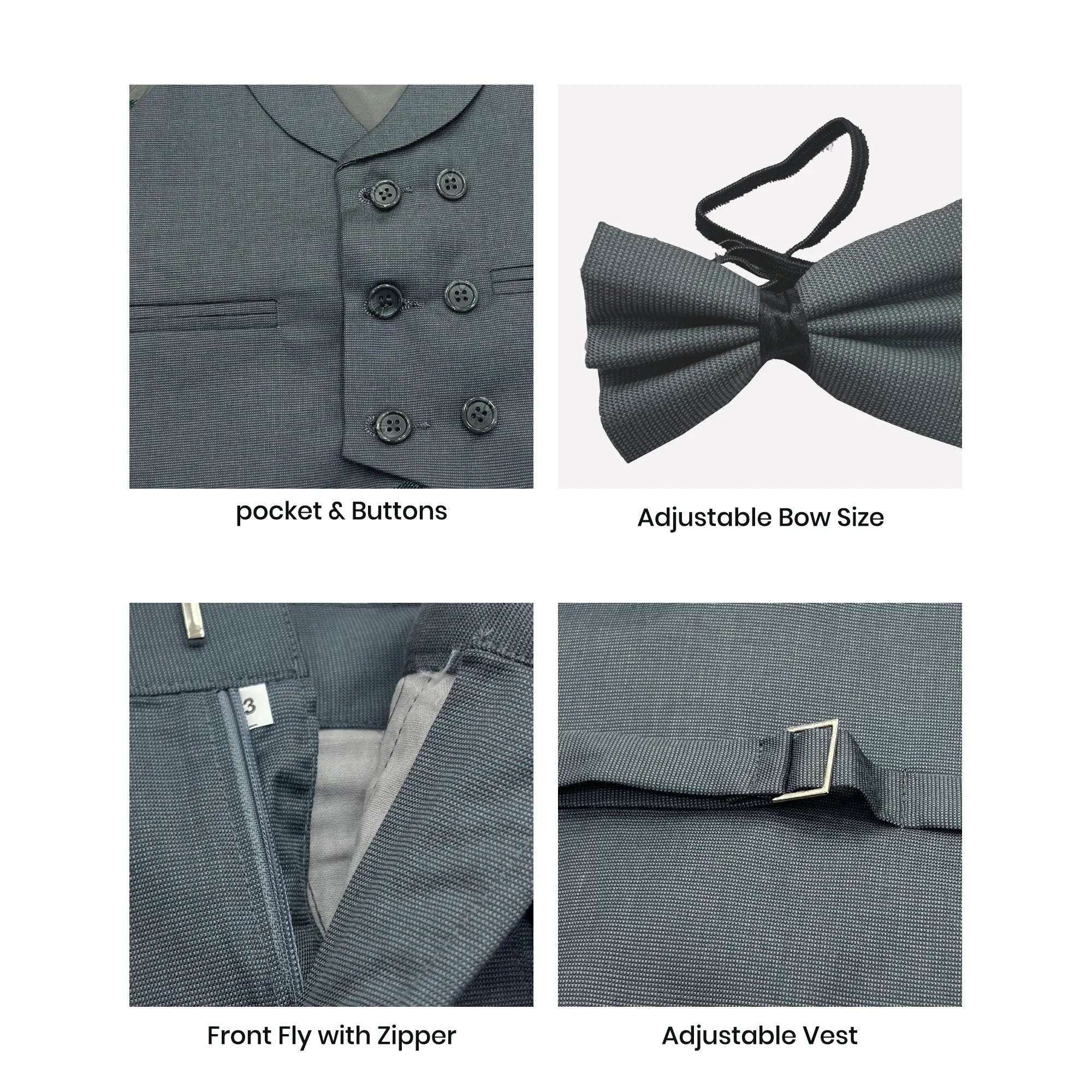Baby Boy Medium Grey Self Six Button Waistcoat Formal Set