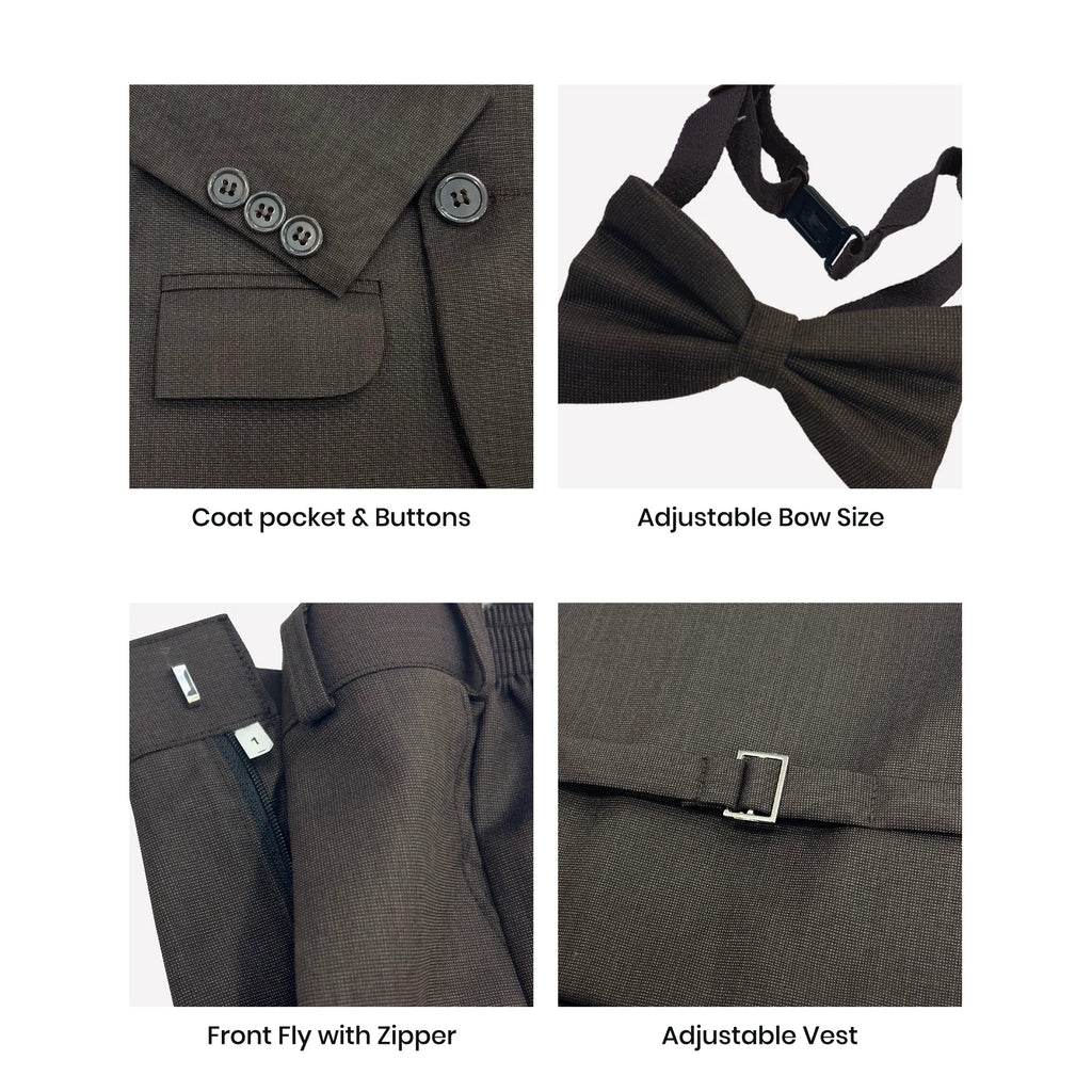 Baby Boy 4 Piece Dark Brown Self Formal Suit