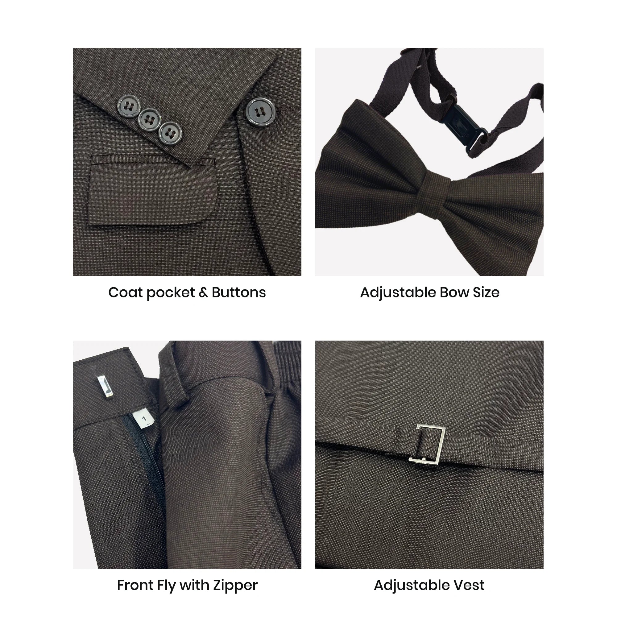 Baby Boy 4 Piece Dark Brown Self Formal Suit