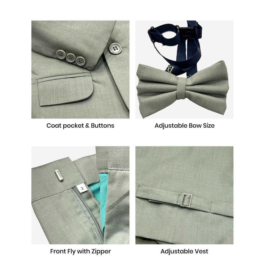 Baby Boy 4 Piece Coat Formal Suit Light Green Self
