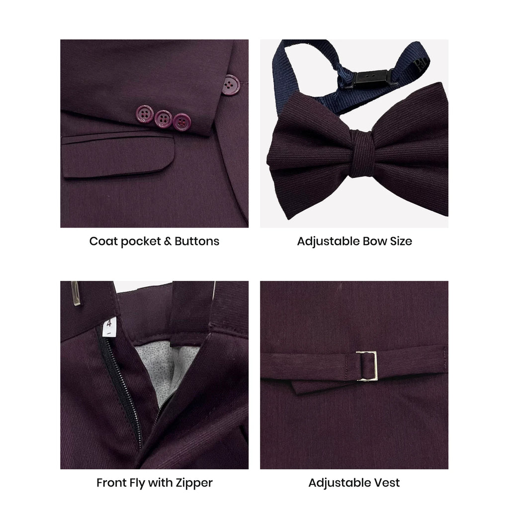 Baby Boy 4 Piece Coat Formal Suit Maroon Self