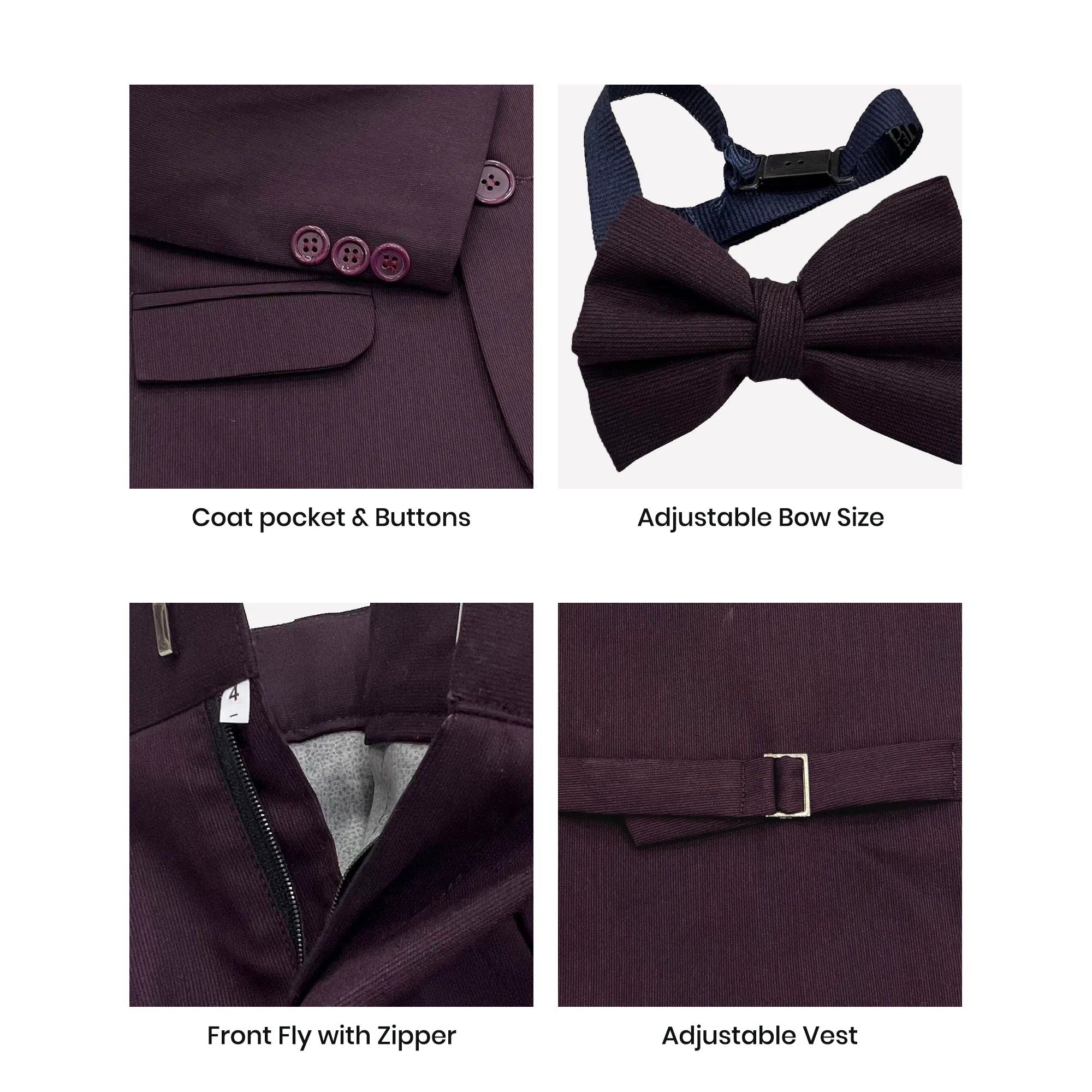Baby Boy 4 Piece Coat Formal Suit Maroon Self