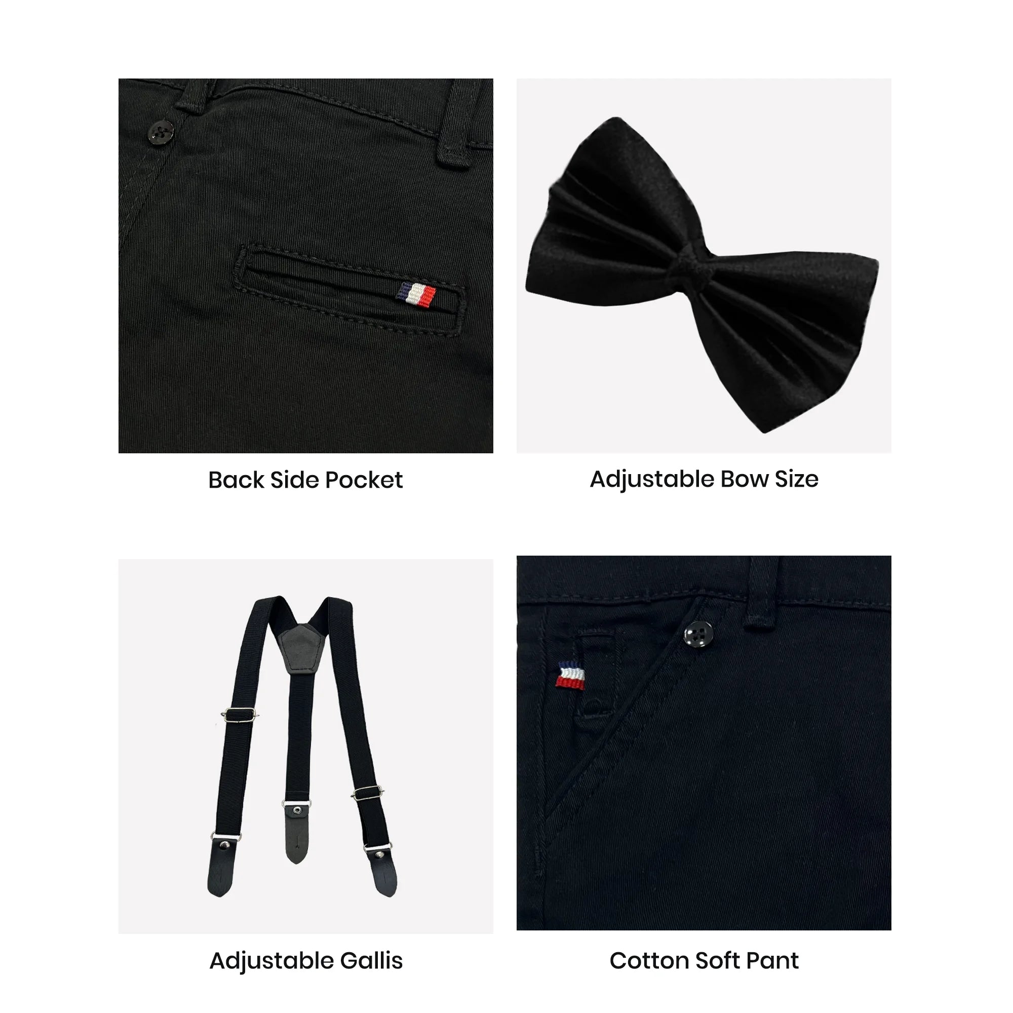 Baby Boy White Print Shirt / Black pant Formal Gallis suit