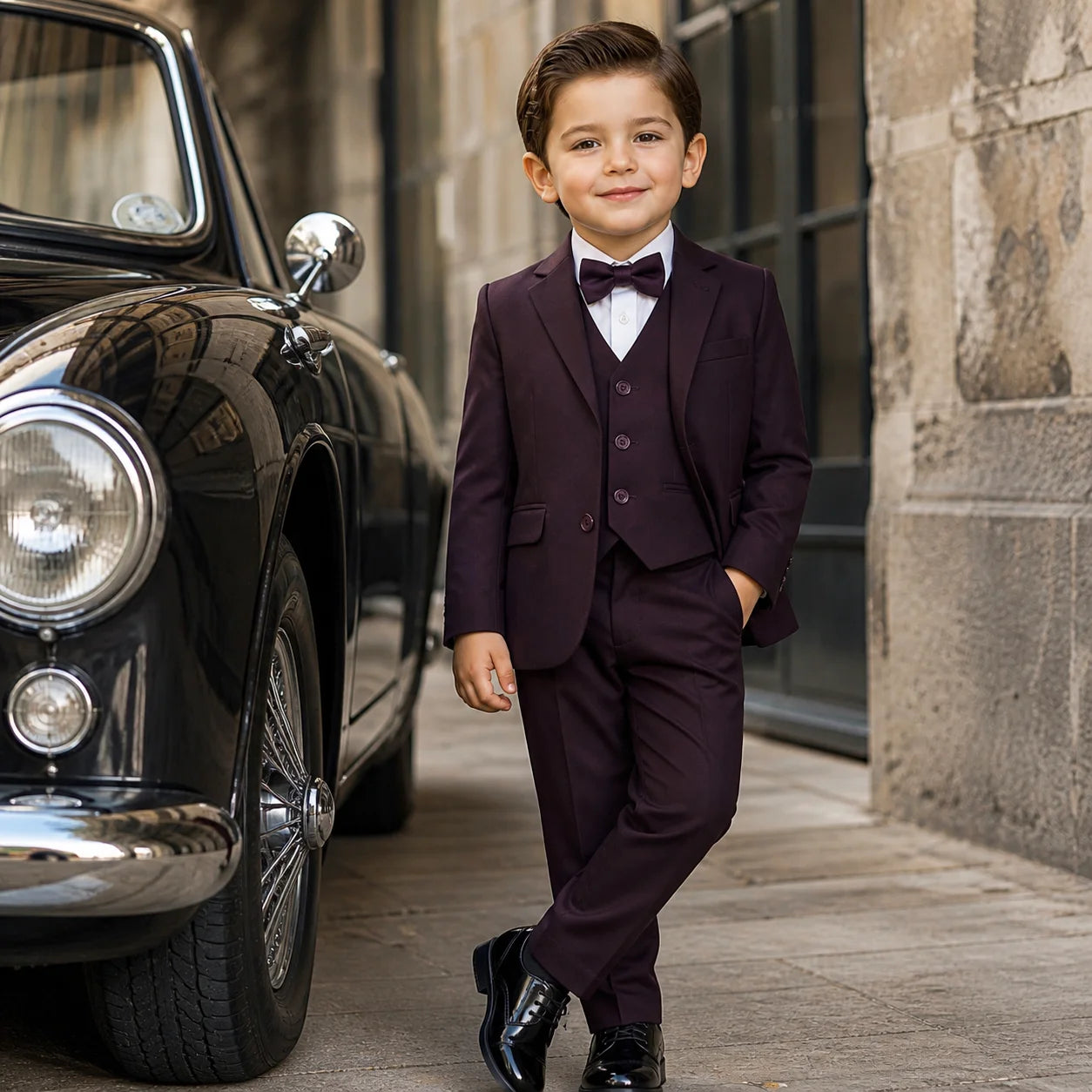 Baby Boy 4 Piece Coat Formal Suit Maroon Self