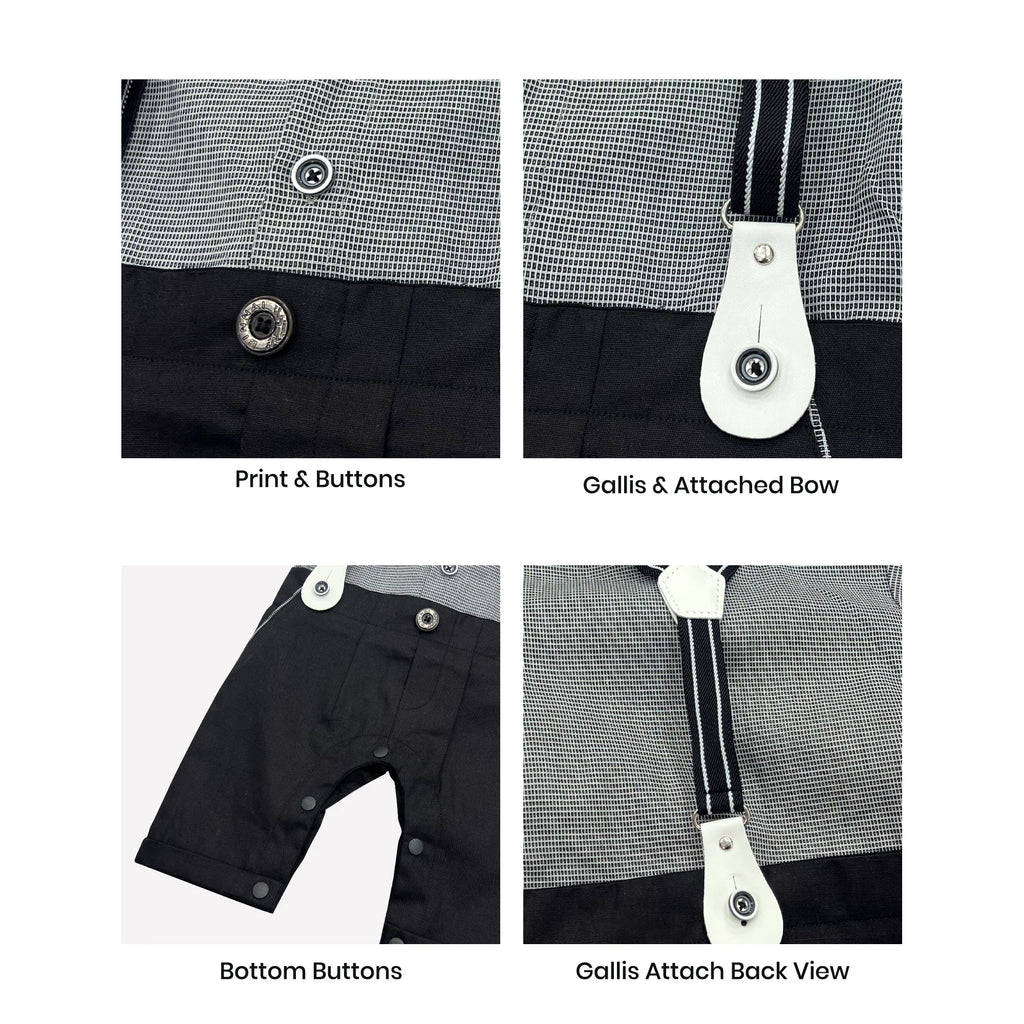 Baby Boy Grey / Black Formal gallis Romper With cap