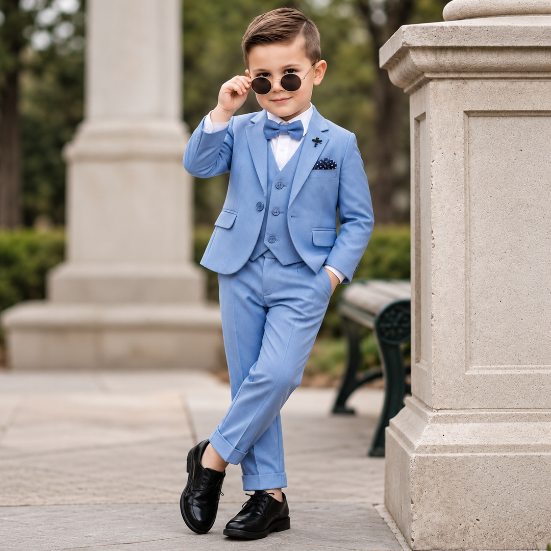 Baby Boy 4 Piece Light Blue Coat Formal Suit