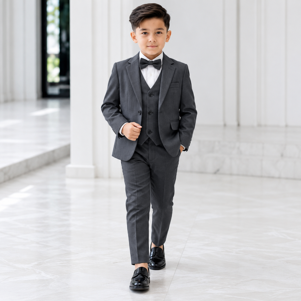 Baby Boy 4 Piece Plain Charcoal Grey Formal Suit