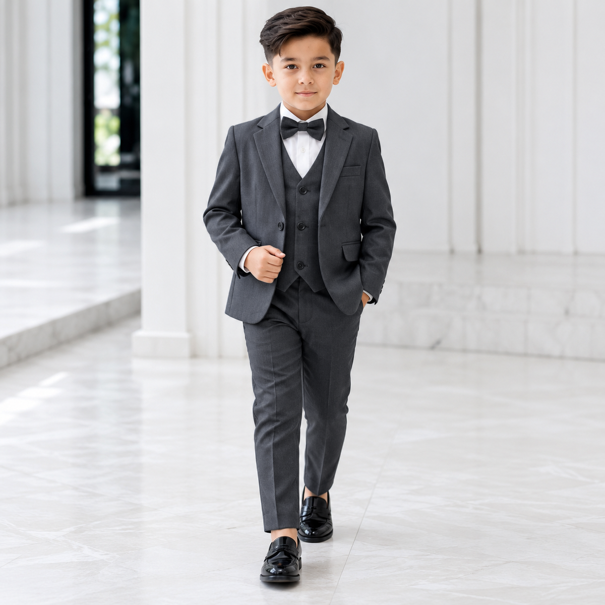Baby Boy 4 Piece Plain Charcoal Grey Formal Suit