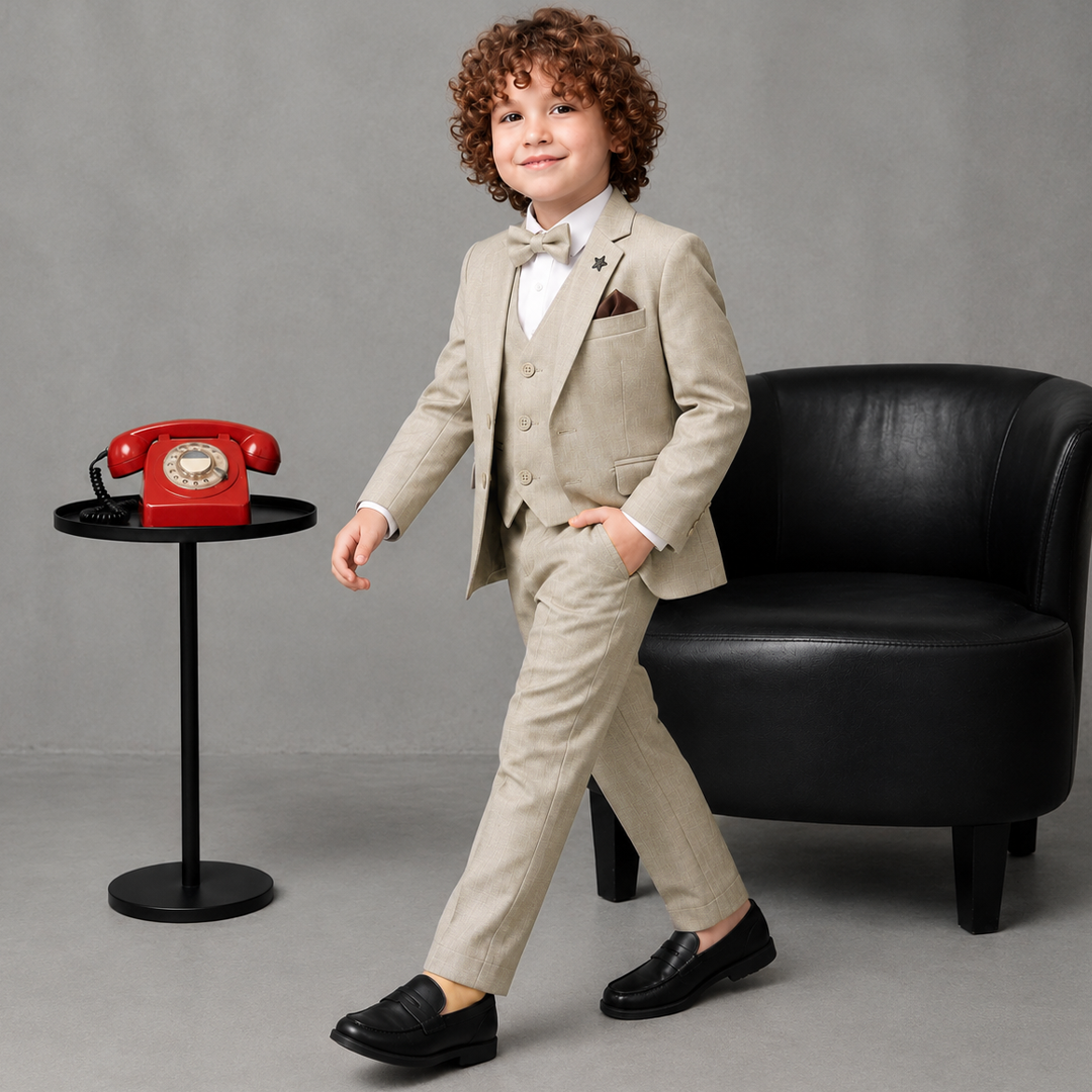 Baby Boy 4 Piece Beige Coat Formal Suit