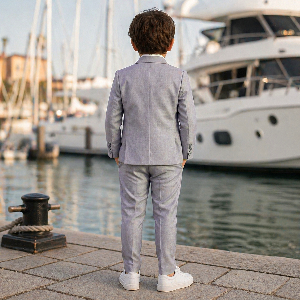 Baby Boy 4 Piece Coat Formal Suit Grey Self