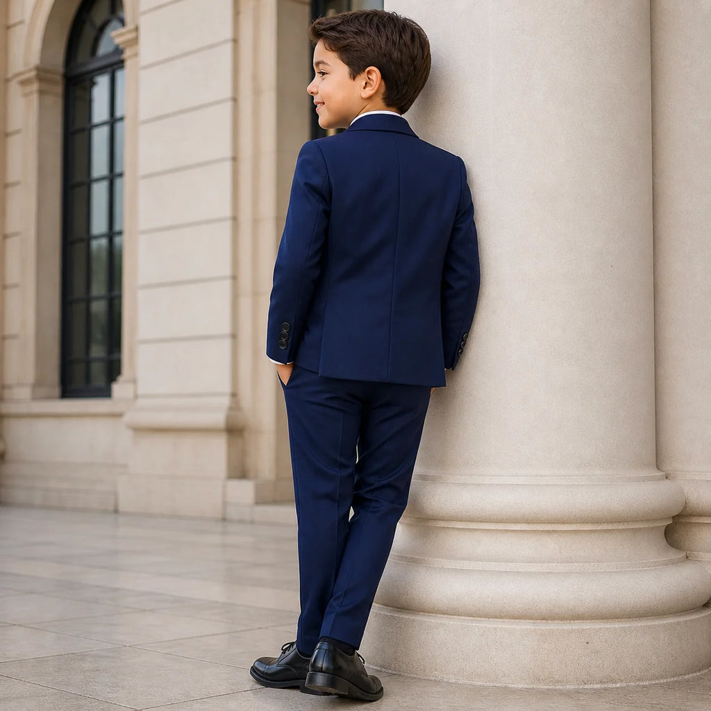 Baby Boy 4 Piece Coat Formal Suit Plain Royal Blue
